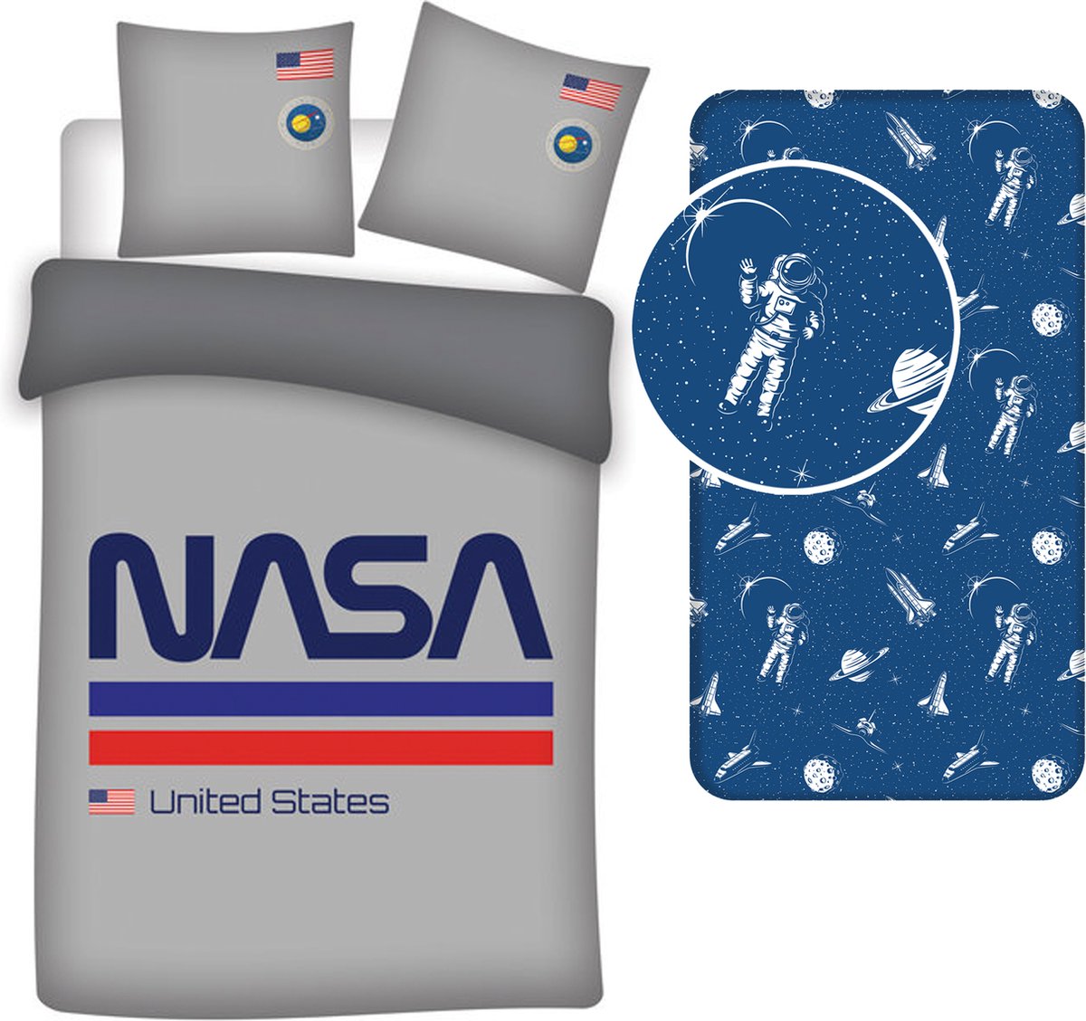 Dekbedovertrek NASA- ruimtevaart- 1persoons- 140x200cm- Polyester- incl. ruimtevaart hoeslaken- blauw- 90x200+25
