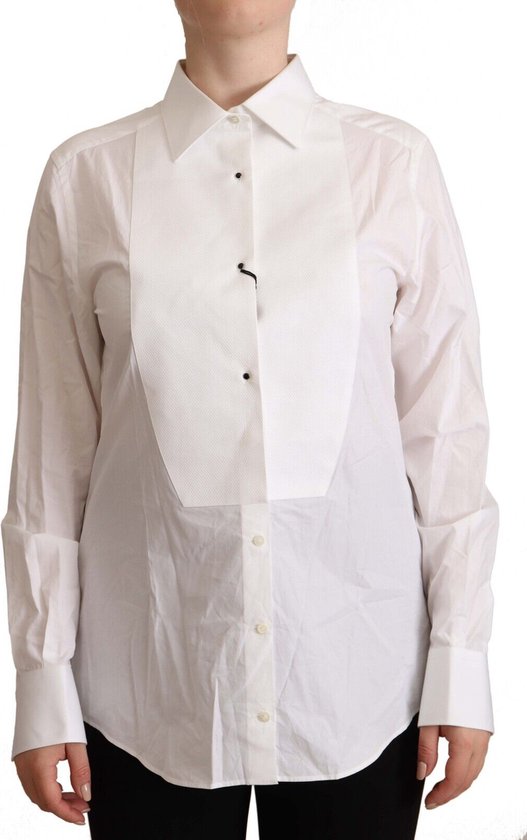 Witte katoenen jurk met kraag en lange mouwen Shirt Top