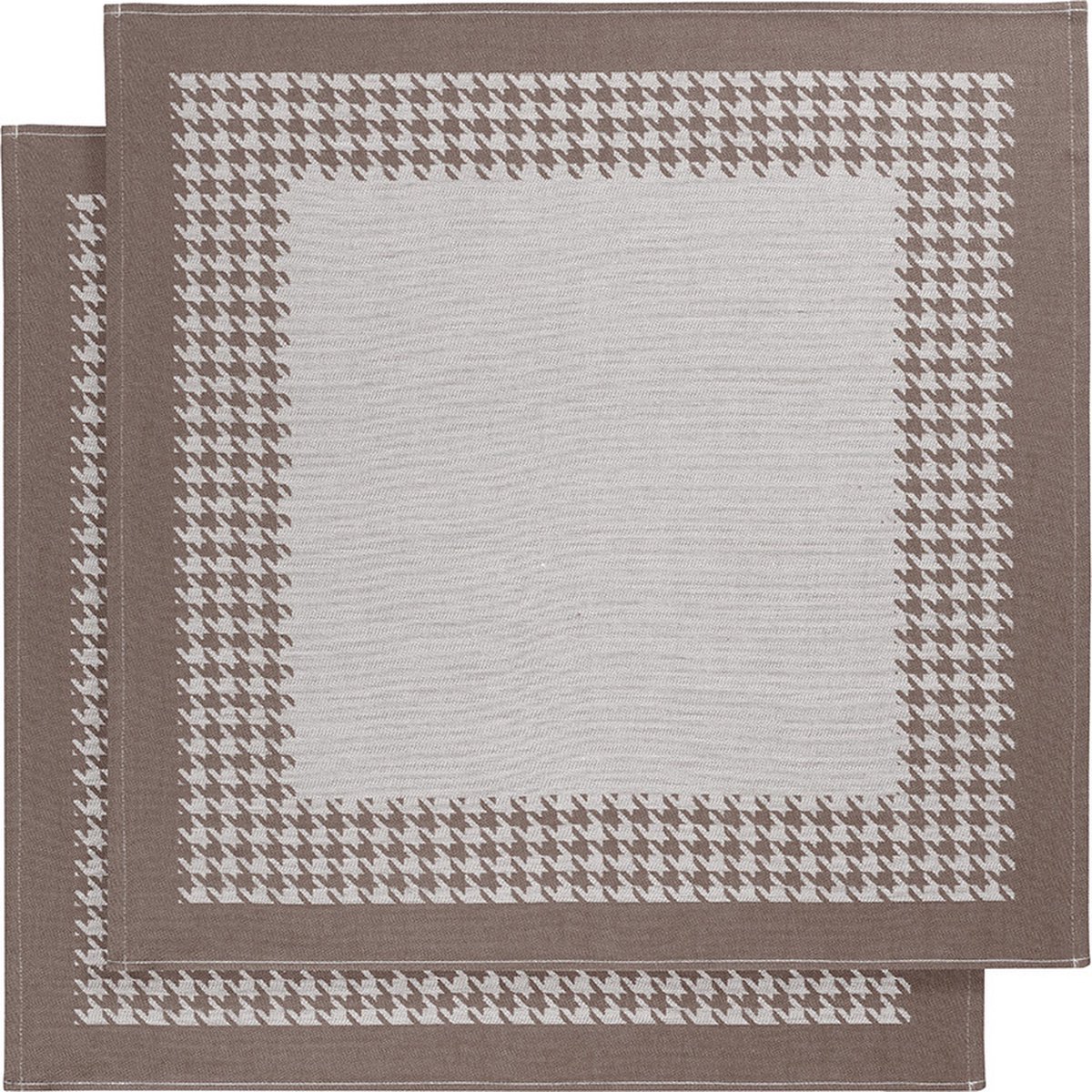 De Witte Lietaer Theedoek Pied de Poule, Champignon - 2 stuks - 65 x 65 cm - Katoen