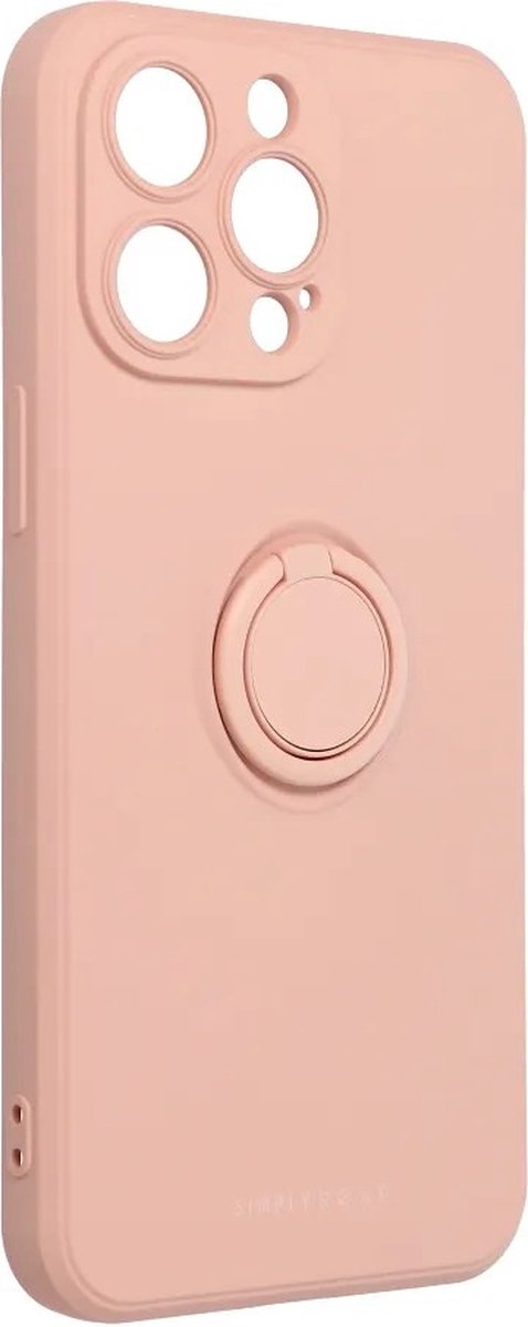 Roar Amber Siliconen Back Cover hoesje met Ring iPhone 14 Pro Max - Roze