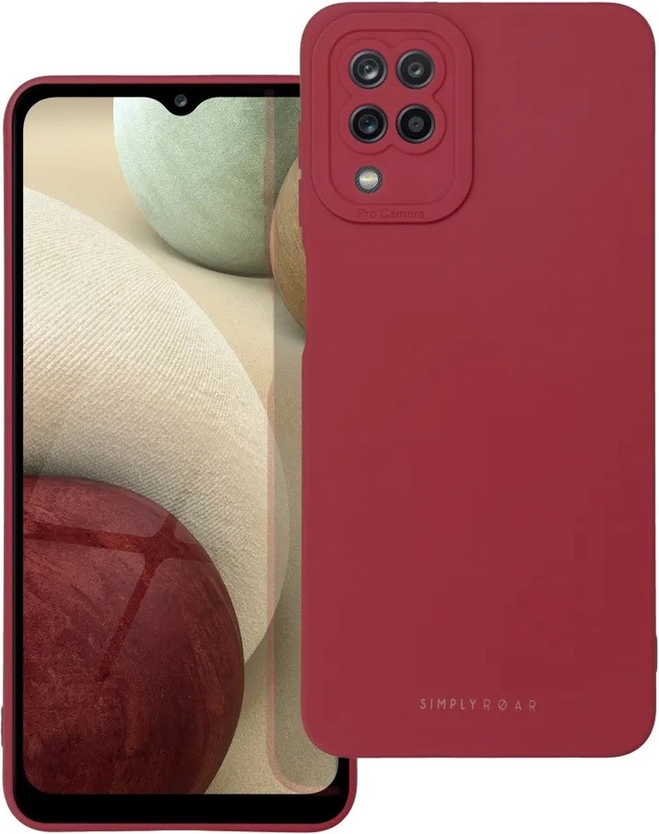 Roar Luna Camera Pro Siliconen Back Cover hoesje Samsung Galaxy A12 - Bordeauxrood