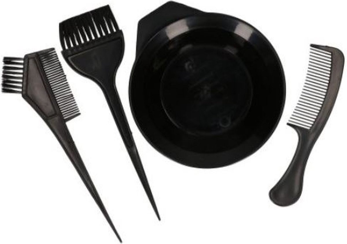 Haarverf set - Zwart - 4 Delig - Kunststof - Haar Tools - Haarverfset - Kwasten - benodigdheden - Haar verven - Kapper Tools