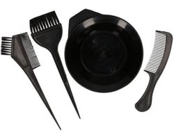 Haarverf set - Zwart - 4 Delig - Kunststof - Haar Tools - Haarverfset - Kwasten - benodigdheden - Haar verven - Kapper Tools