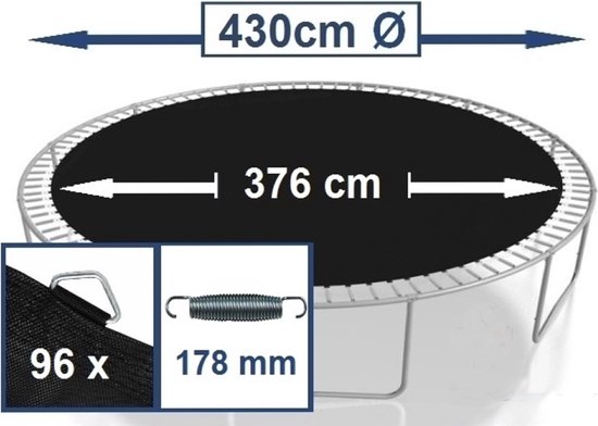 Tapis de saut Trampoline rond 420-430 cm - 96 anneaux - pour ressorts 18 cm  | bol