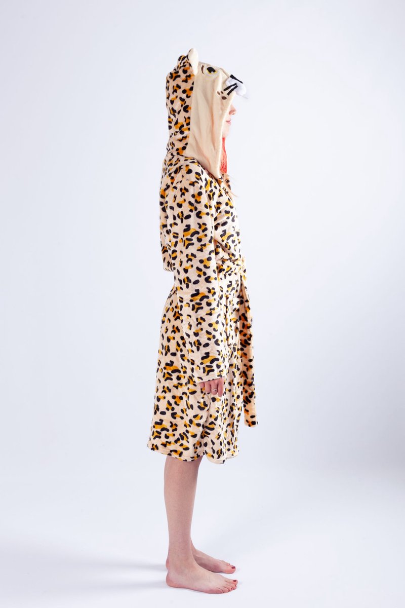 KIMU® Badjas Luipaard - Maat XS-S - Panterprint Ochtendjas Luipaardprint - Dames Heren - Pyjama Cheetah Pak Vrouwen Panter Kamerjas Capuchon Kostuum Festival