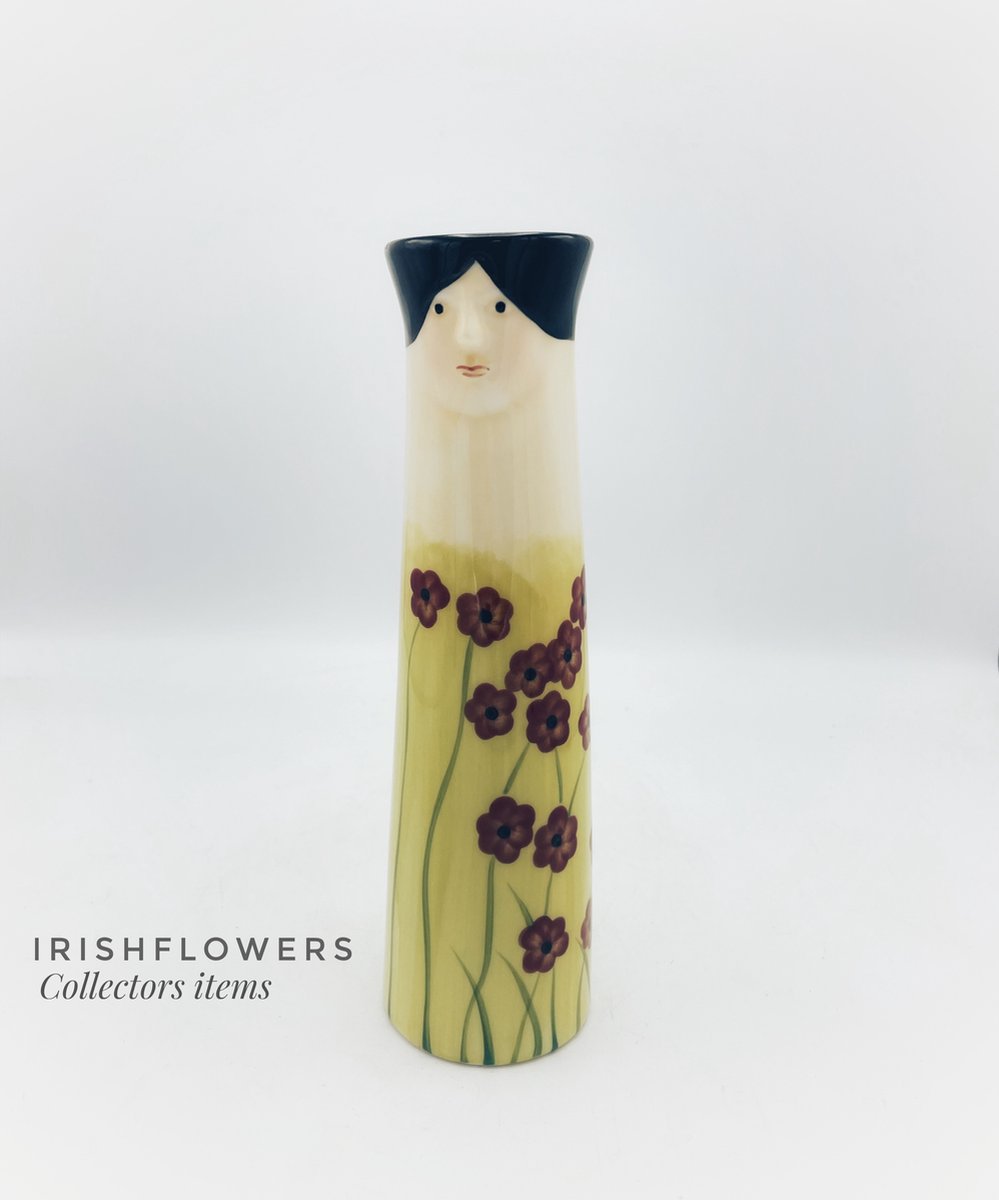 Irishflowers Vaas - Porselein - Moederdag - Moederdag cadeautje - Villa Pottery - Poppetje - Puppets 1A Geel/Groen/Rood gebloemd