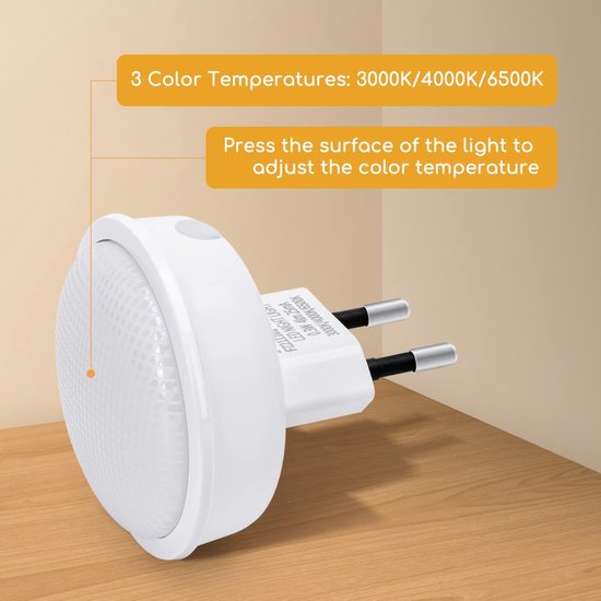 Aigostar 10BA4 - 2 Stuks LED Nachtlampje Stopcontact - Dimbare Nachtlampjes met Sensor - Nacht Lamp - Kinderen & Baby - 3000-6500K - Wit