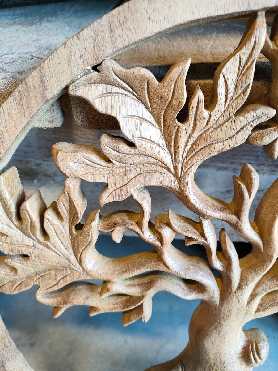 dv decovieno Levensboom, ronde wanddecoratie, ingelijst, levensboom, metaal, wanddecoratie voor huis, woonkamer, slaapkamer en kantoor, groot spiritueel design, cadeau, muurkunst van metaal (60 cm