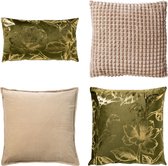 Dutch Decor - Set van 4 sierkussens - groen - beige - goud - 1xAvery + 1xAVA + 1xRome + 1xCaith - inclusief vulling - luxe en zachte stoffen