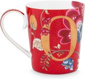 Pip Studio mug alphabet - O - Oiseaux rougissants rouge - mug - 350ml - rouge - porcelaine - mug lettre O
