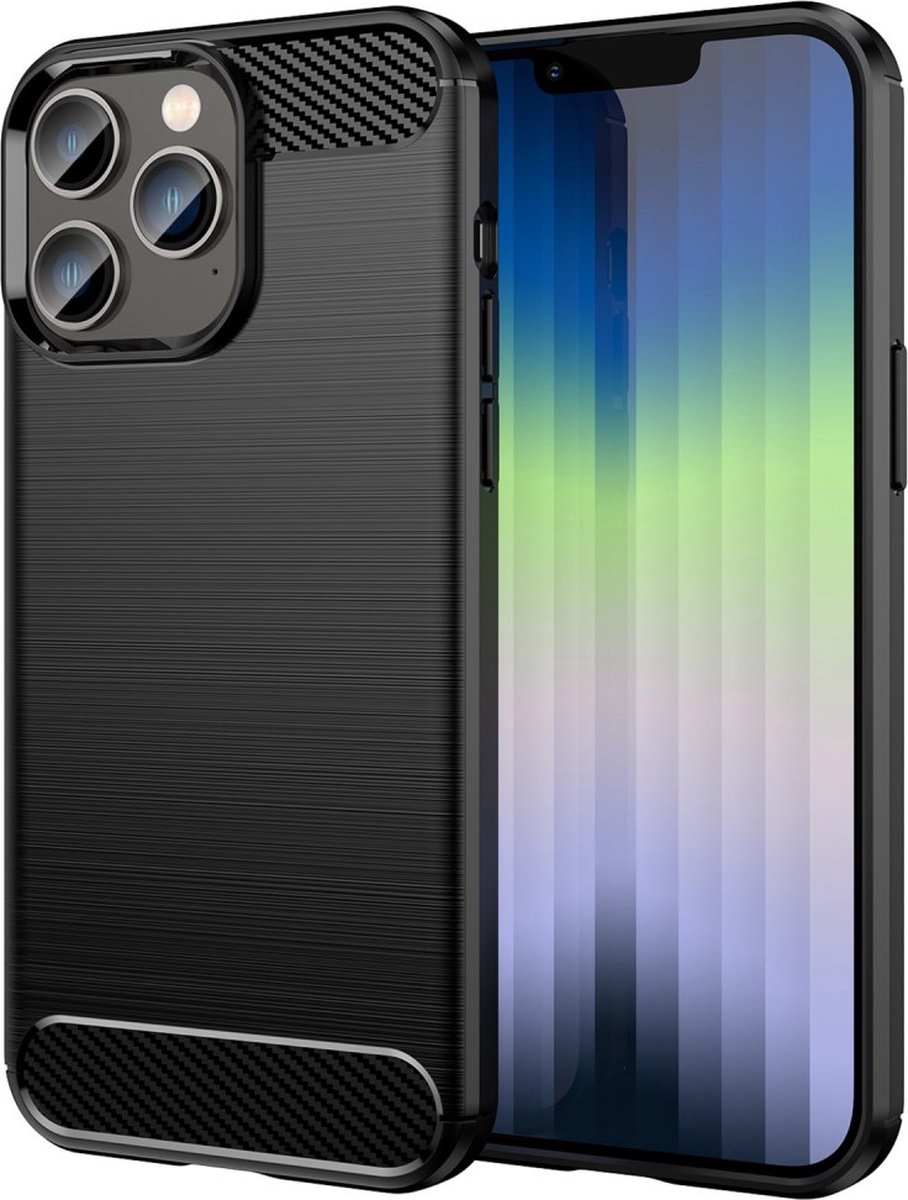 Peachy Carbon Armor TPU hoesje geschikt voor iPhone 14 Pro - zwart