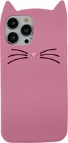 Peachy Schattige kat siliconen hoesje voor iPhone 14 Pro - roze