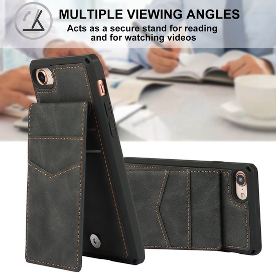 Étui à cartes pour Apple iPhone 8 | iphone 7 | Couverture arrière en cuir PU | Cas de téléphone de Luxe | Porte-cartes | Noir