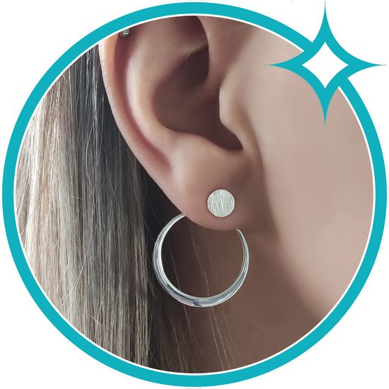 EAR IT UP - Boucles d'oreilles d'oreilles - Cercle - Mat - Veste - Boucles d'oreilles Push back stud - Argent 925 - 27 x 22 mm - 1 paire