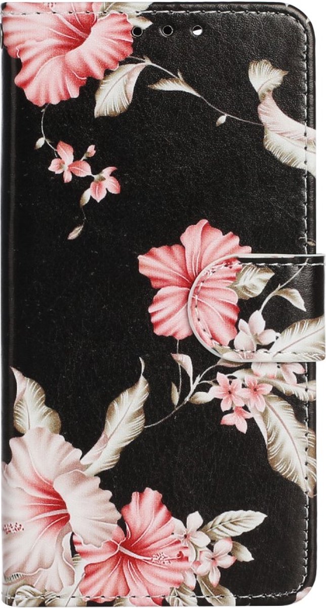 Peachy Wallet Bookcase kunstleer bloemen hoesje geschikt voor iPhone 13 Pro Max - zwart
