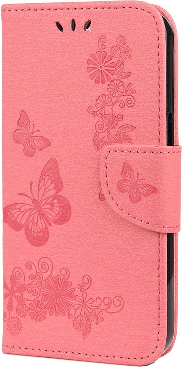 Peachy Wallet Bookcase kunstleer vlinders en bloemen hoesje geschikt voor iPhone 13 Pro Max - roze