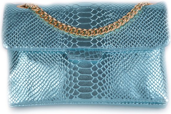 Sac bandoulière Giuliano cuir métallisé serpent XL - fabriqué en Italy - bleu clair