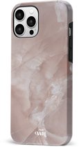 xoxo Wildhearts Marble Brown Sugar - Double Layer - Hard cover geschikt voor iPhone 14 Pro hoesje - Siliconen marmer hoesje iPhone - Beschermhoesje geschikt voor iPhone 14 Pro hoesje marmer - bruin