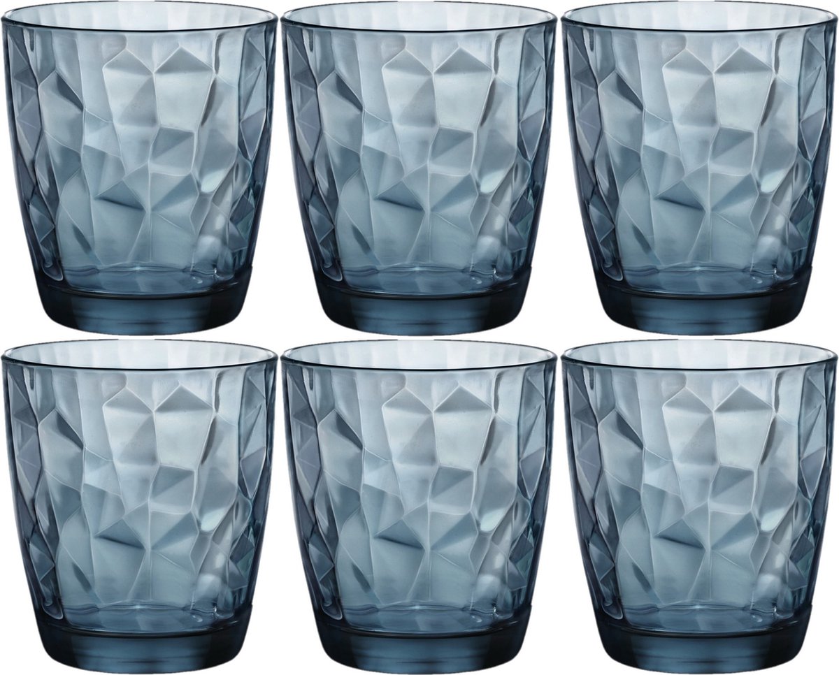 Bormioli Rocco Diamond waterglas - Blauw - 30 cl - Set-6 - Bormioli Rocco
