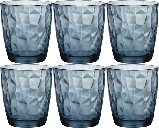 Bormioli Rocco Diamond waterglas - Blauw - 30 cl - Set-6 - Bormioli Rocco