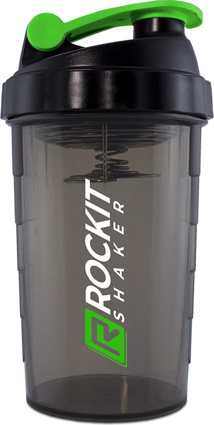 Rockitz Premium Proteïne Shaker 500 ml, eersteklas mengfunctie met infusiezeef, voor super romige fitness, eiwitshakes, proteïneshake beker, zwart, groen