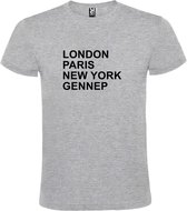 Grijs T-shirt 'LONDON, PARIS, NEW YORK, GENNEP' Zwart Maat XS