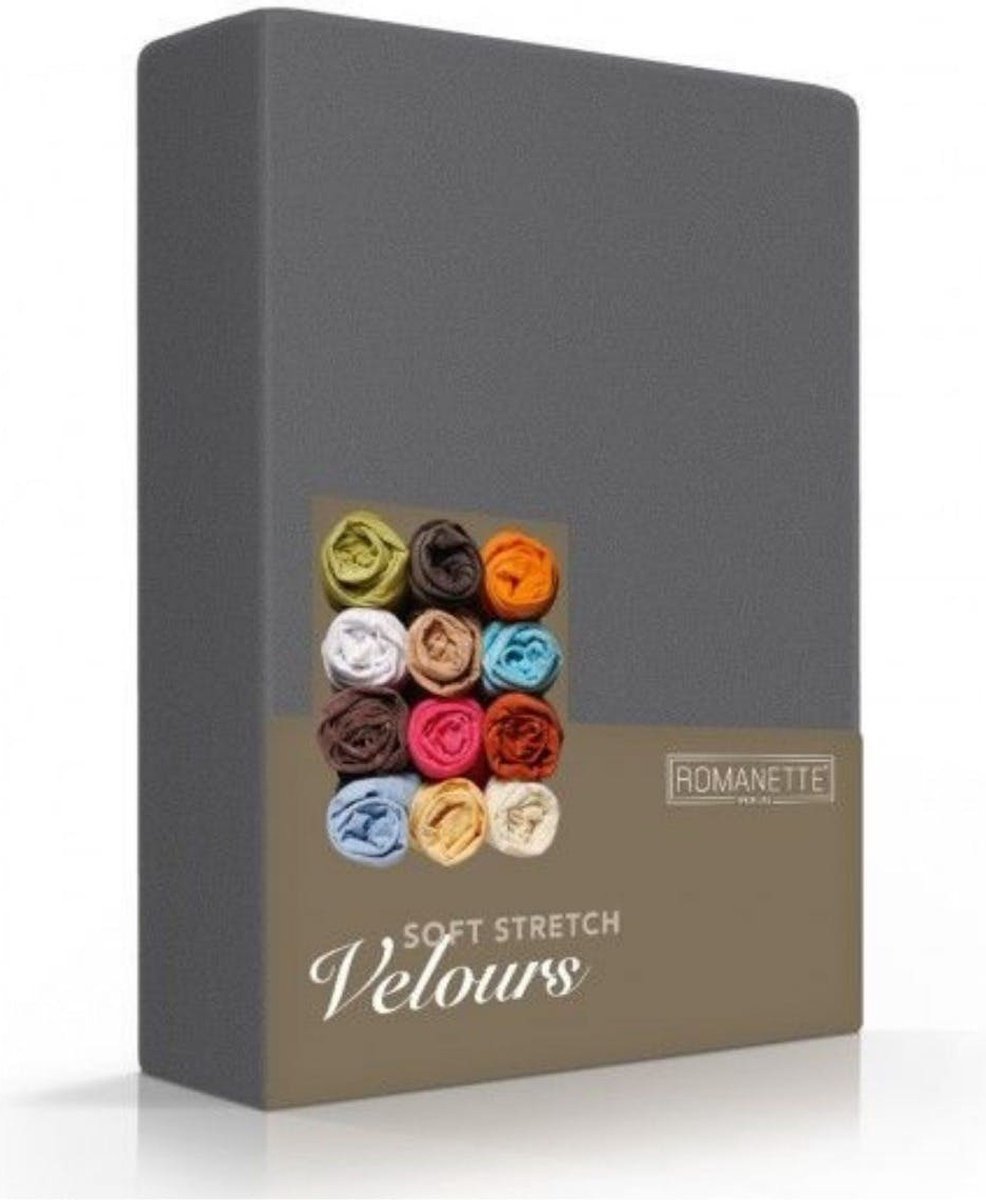 Velours hoeslaken - Antraciet - Lits-jumeaux (160/180/200x200/220 cm)