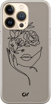 Hoesje geschikt voor Apple iPhone 13 Pro - Oneline Face Flower - Geometrisch patroon - Grijs - Apple Soft Case Telefoonhoesje - TPU Back Cover - Casevibes