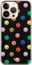 iPhone 13 Pro hoesje siliconen - Retro Smileys - Emoji - Zwart - Apple Soft Case Telefoonhoesje - TPU Back Cover - Casevibes