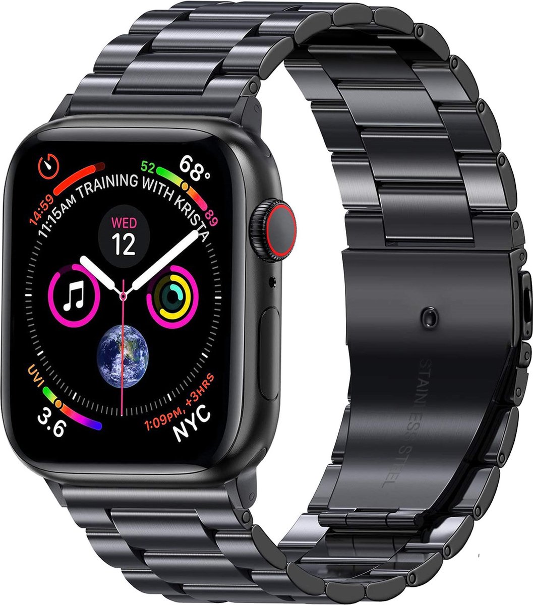 Horloge Band Geschikt Voor Apple Watch 1-11 / SE (42/44/45/46 mm) Roestvrij Staal Schakels - Zwart