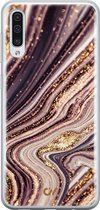 Samsung A50 hoesje - Golden Pink Marble - Marmer - Paars - Soft Case Telefoonhoesje - TPU Back Cover - Casevibes