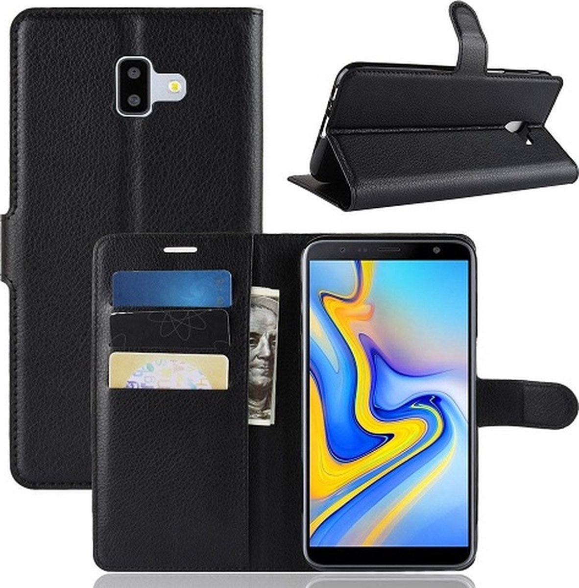 Samsung J6 PLUS Hoesje Met Pasjeshouder Bookcase Zwart