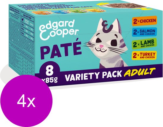 Edgard & Cooper Kattenvoer Adult 4 x Multipack Pate 8 pack x 85 gr