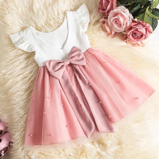 Leia actie Materialisme Baby jurk - meisjes jurk - feestjurk - roze - wit - nette jurk - korte mouw  - prinses... | bol.com