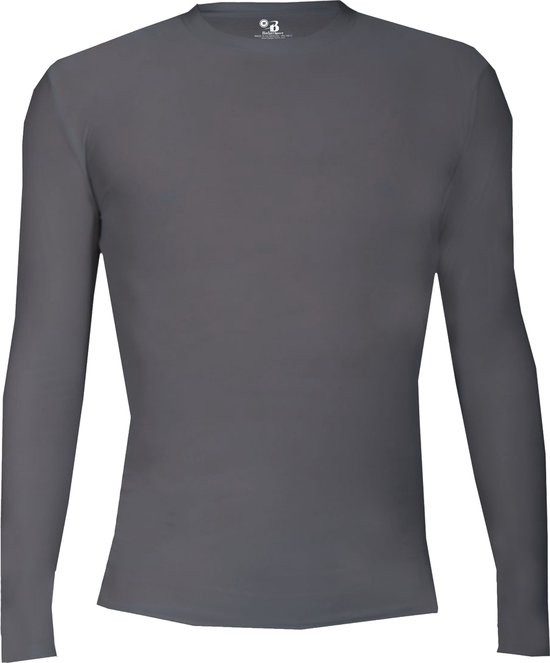 BADGER SPORT - Shirt Met  Lange Mouwen - Pro Compression - Diverse Sporten - Volwassenen - Polyester/Elastaan - Heren - Ronde Hals - Ondershirt - Zweet Afvoerend - Grijs - Medium