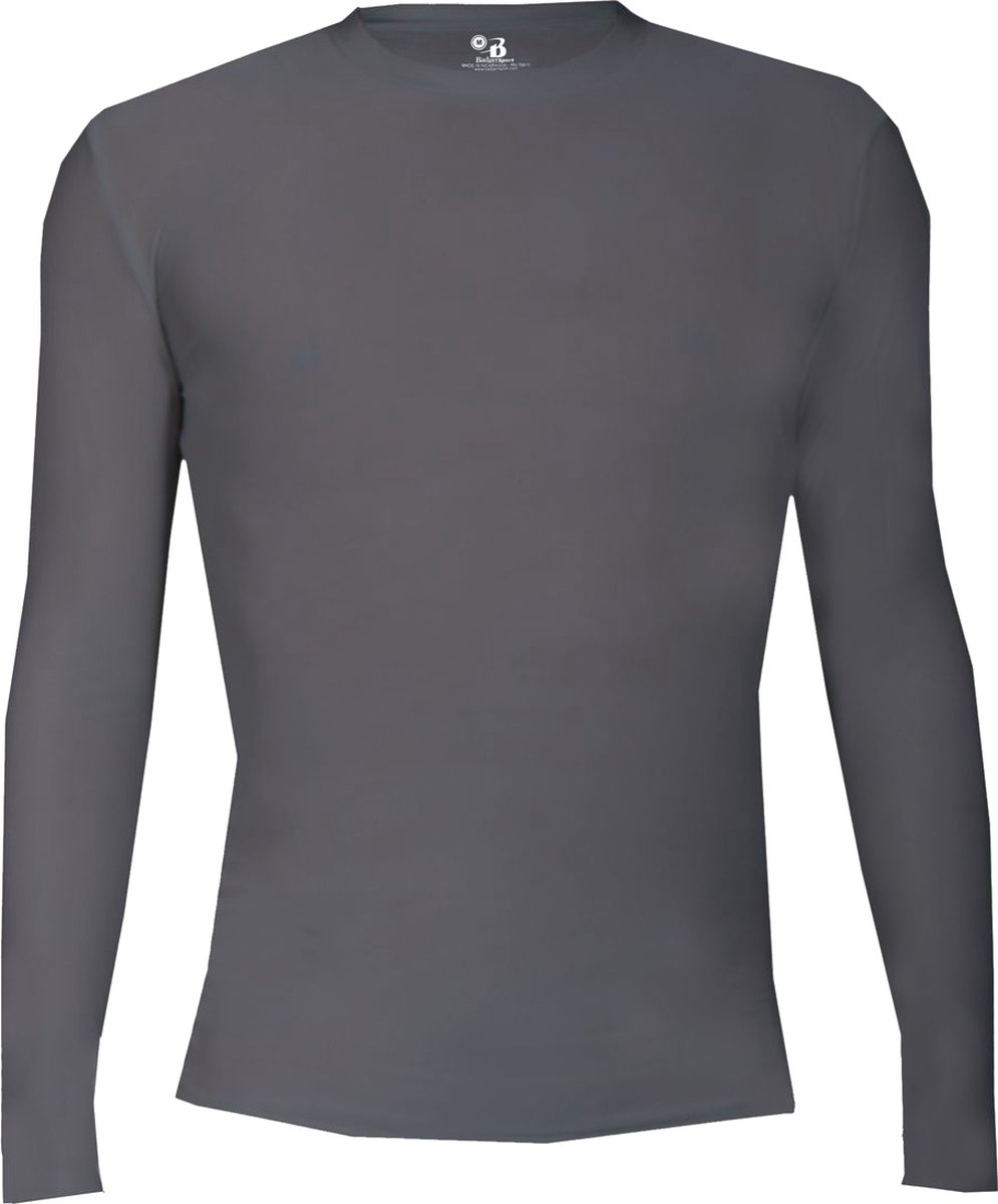 BADGER SPORT - Shirt Met Lange Mouwen - Pro Compression - Diverse Sporten - Volwassenen - Polyester/Elastaan - Heren - Ronde Hals - Ondershirt - Zweet Afvoerend - Grijs - Medium