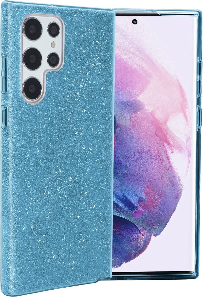 Samsung Galaxy S22 Ultra hoesje glitter backcover – Blauw – oTronica