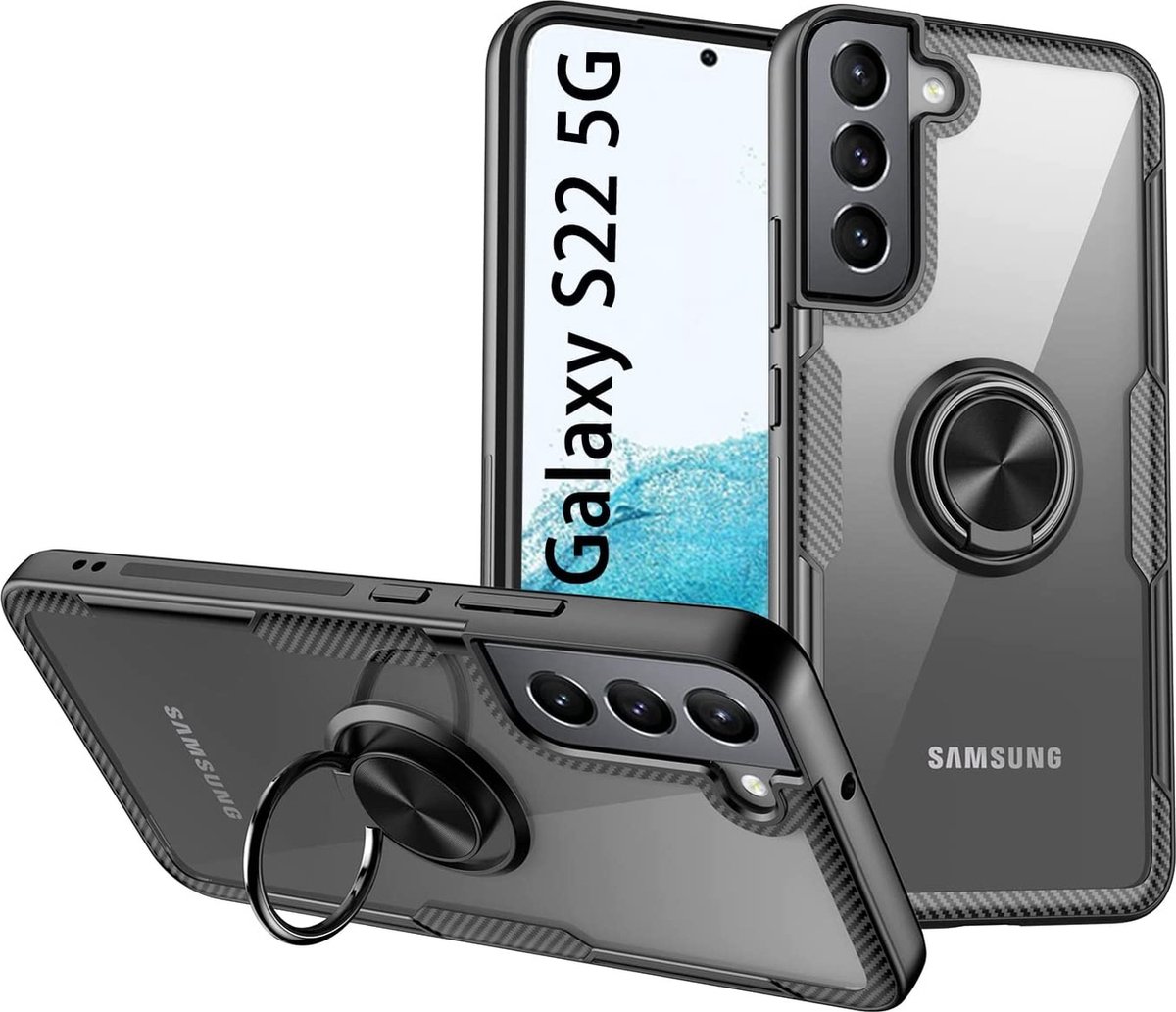 Samsung Galaxy S22 Hoesje backcover met Magnetische Kickstand ring – Zwart
