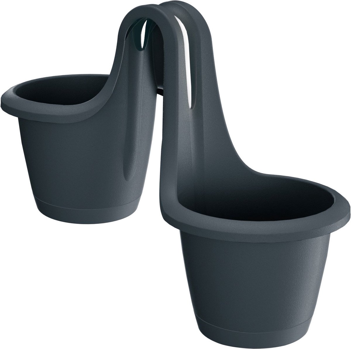 1x Stuks kunststof Respana twins ronde balkon plantenpotten/bloempotten antraciet 2x 2,5 liter - Balkon decoraties