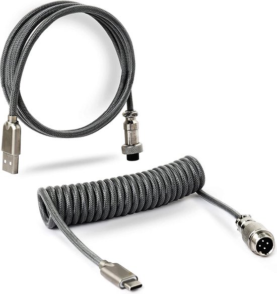 Royal Kludge Coiled Cable - USB-C Kabel - Mechanisch Toetsenbord Kabel - 1.8 Meter - GX16 Connector - Zwart