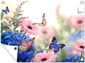 Muurdecoratie buiten Vlinders - Bloemen - Hortensia - Insecten - 160x120 cm - Tuindoek - Buitenposter