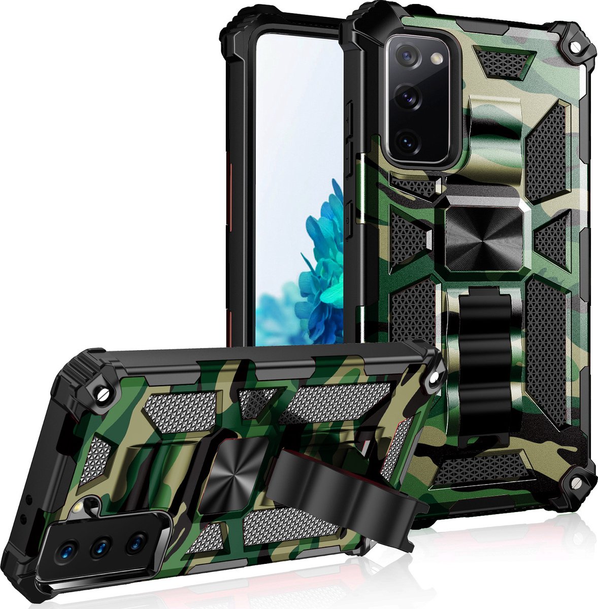 Samsung A52 hoesje rugged extreme backcover met kickstand Camouflage - Groen