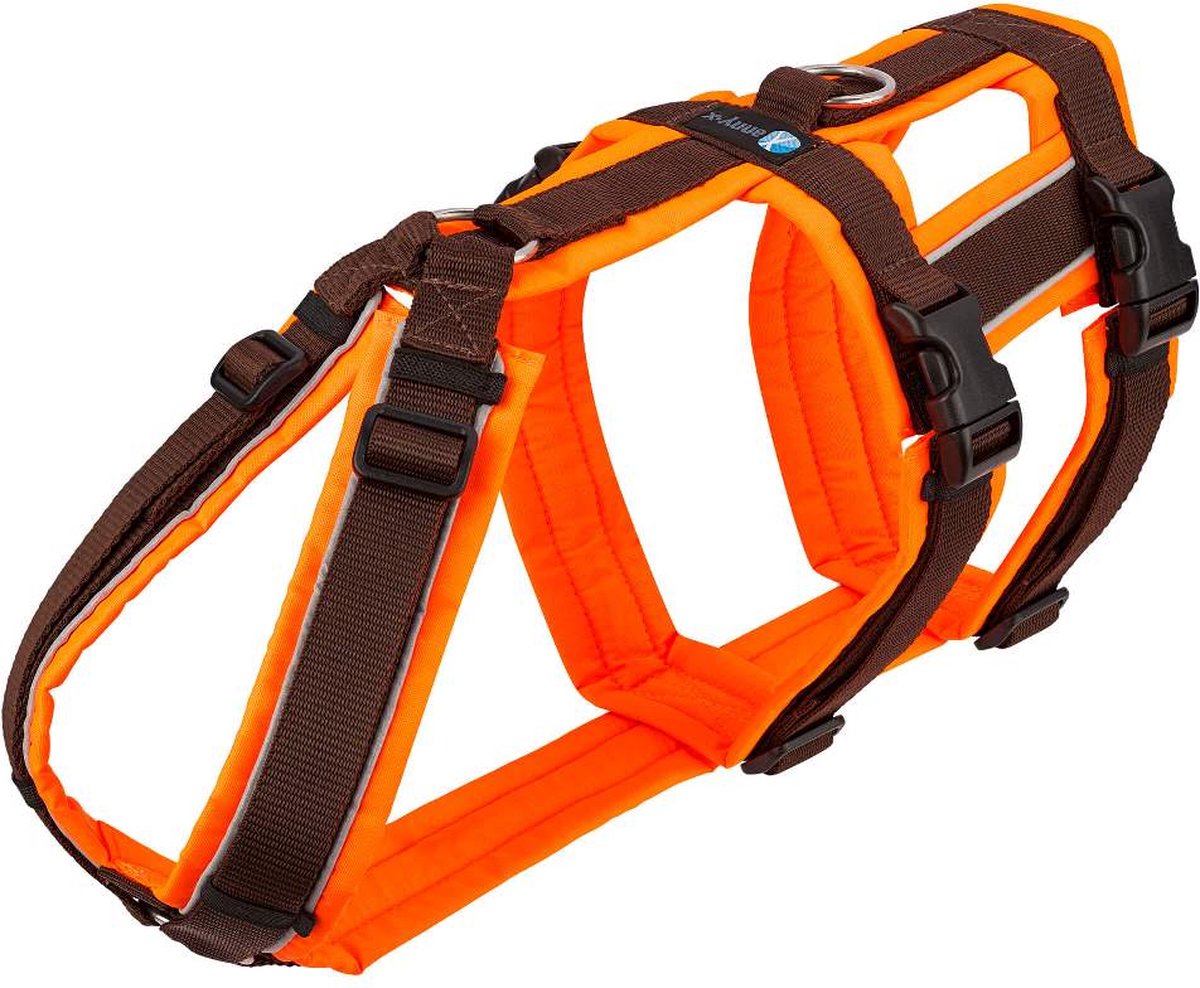 AnnyX Hondentuig - SAFETY - Veiligheidstuig - Anti-Ontsnappingstuig - Bruin/Neonoranje - maat S - Borstomvang 52-64 cm - Gewicht hond 11-21 kg