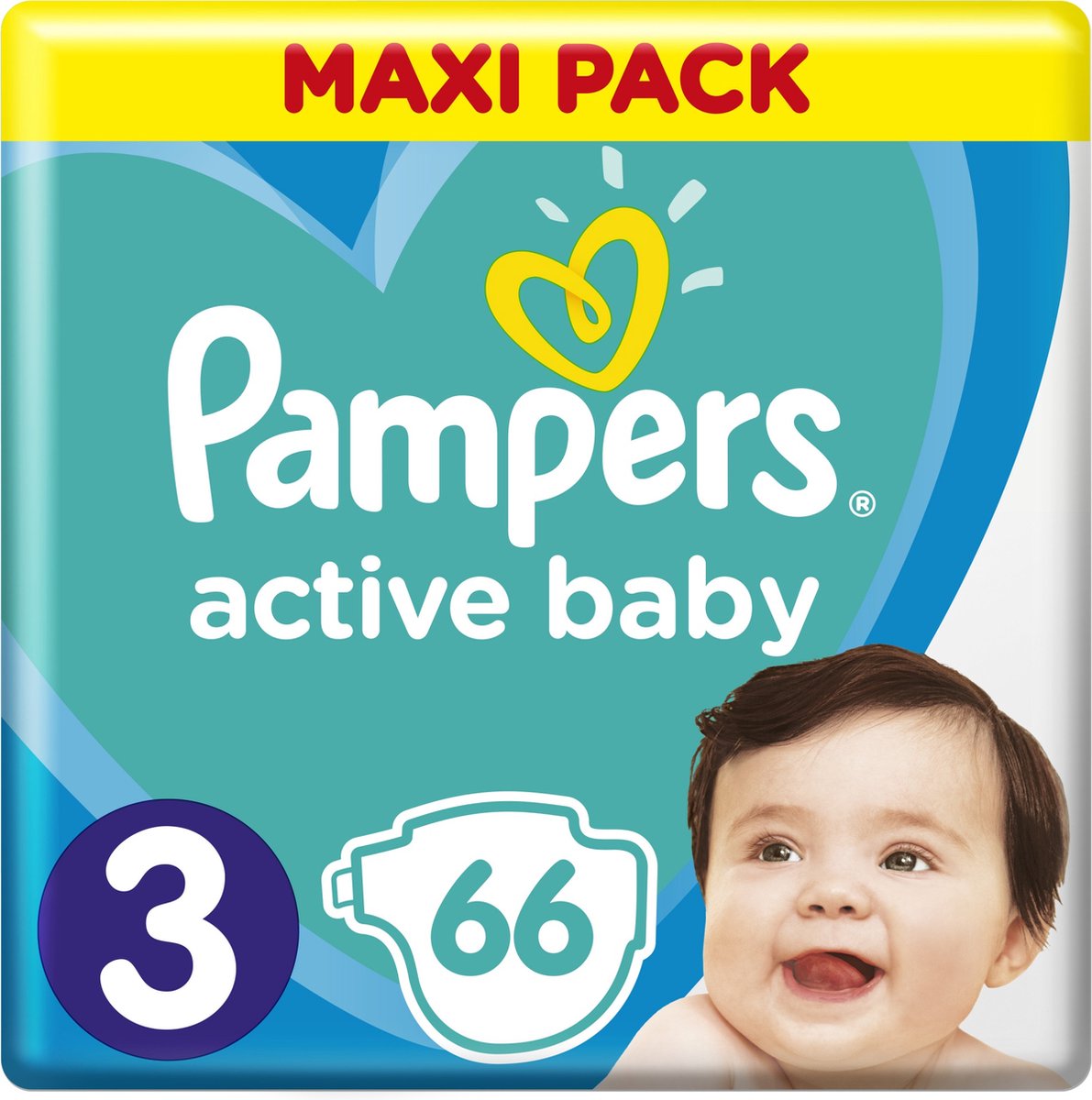 1 x Pampers – Luiers – Active Baby Dry Maat 3 – 66 Luiers - Baby Luier - Droge Luier - Vochtabsorptie - Superabsorberende Kern - Luier Voor Baby
