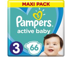 1 x Pampers – Luiers – Active Baby Dry Maat 3 – 66 Luiers - Baby Luier - Droge Luier - Vochtabsorptie - Superabsorberende Kern - Luier Voor Baby