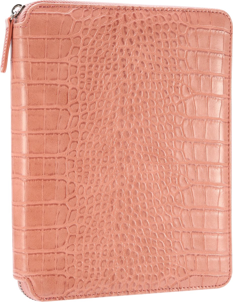 Victoria's Journals Croco Smyth Zipper Folder - Schrijfmap A5 - Luxe Vegan Leer Schrijfmap A5 met rits en Premium A5 Vegan Leer Notitieboek - Top Cadeau voor Professionals (Dotted - Roze)