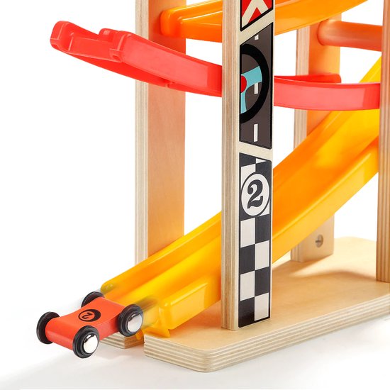 Jouets de piste de voiture pour garçon de 2 ans Cadeaux avec rampes de  voiture 6 voiture de course en bois 1 garage de stationnement pont  supplémentaire