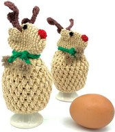 Luna-Leena duurzame eland rendier eierwarmer - set van 2 - beige bio katoen - hand gehaakt in Nepal - keukendecoratie - tafeldecoratie - reindeer egg cosy - ontbijt - kerstcadeau - kerstboom - Rudolph - kerst decoratie - Christmas breakfast