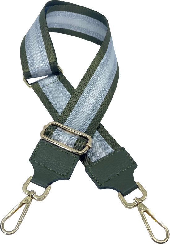Schoudertas band - Hengsel - Bag strap - Fabric Straps - Boho - Chique - Chic - Groene lijnen met grijs en wit