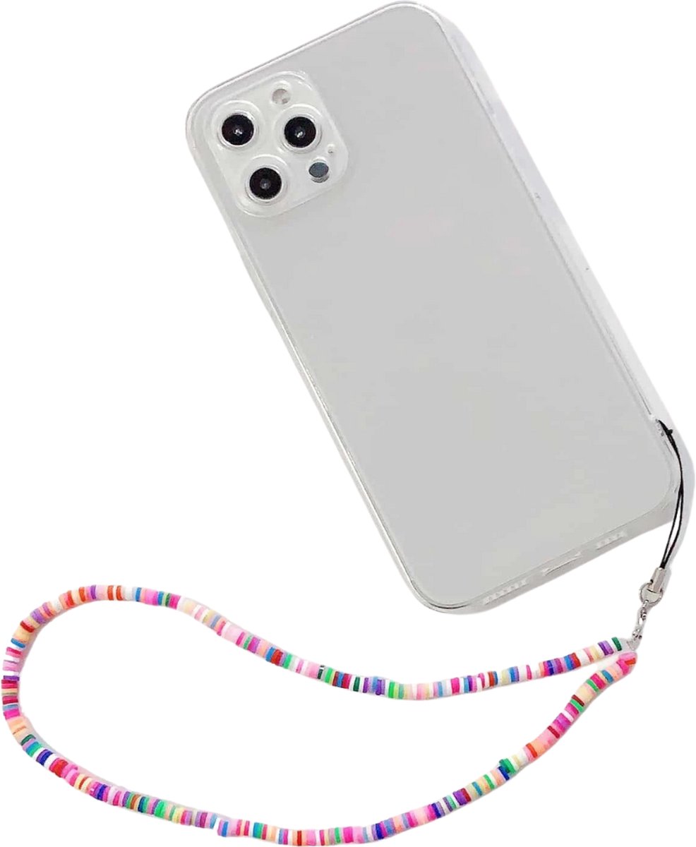 Phone cord Rainbow met iPhone hoesje | telefoonketting | telefoonkoord voor om pols | kralen | regenboog